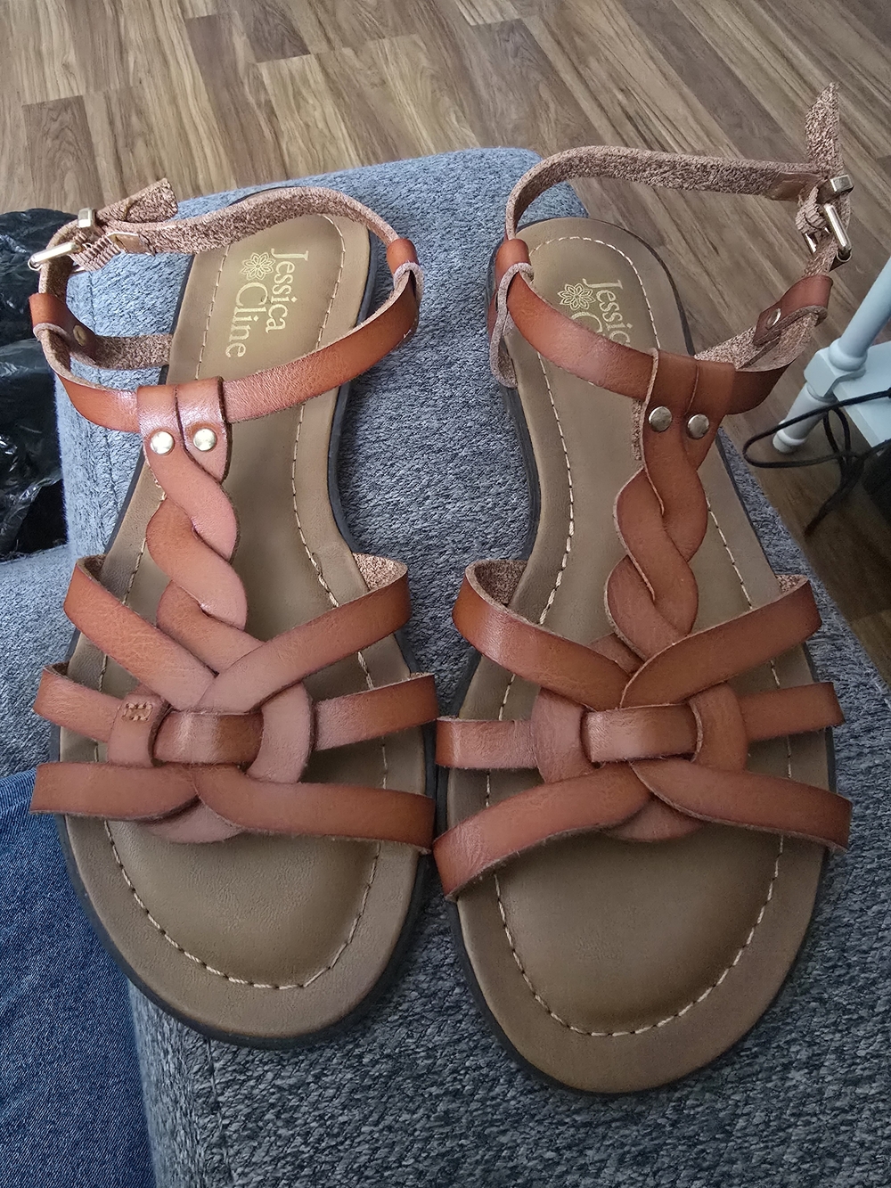 Jessica Cline Women's Tan Braided T-Strap Sandals